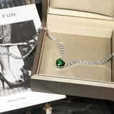 Heart Shape Lab Emerald Pendant Choker Necklace Chain