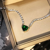 Heart Shape Lab Emerald Pendant Choker Necklace Chain