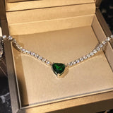 Heart Shape Lab Emerald Pendant Choker Necklace Chain