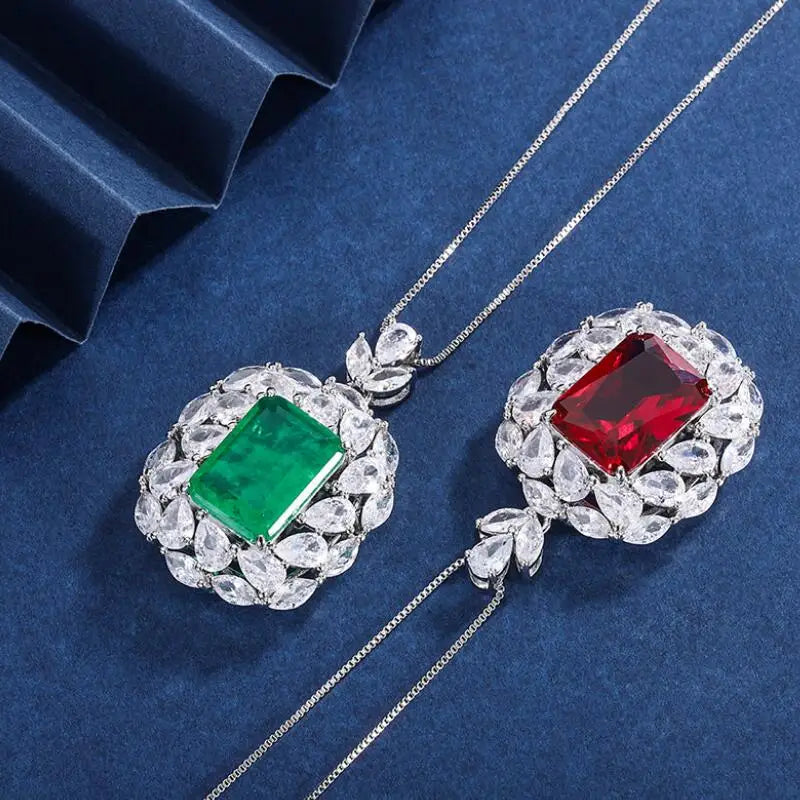 Paraiba Lab Emerald Necklace Charm Vintage Choker Pendant