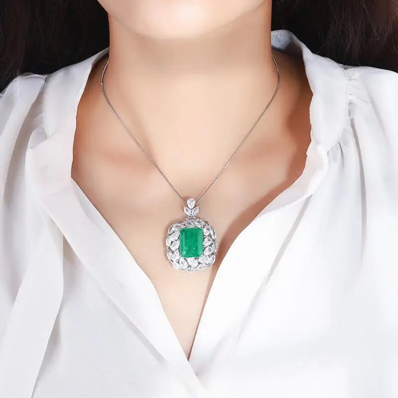 Paraiba Lab Emerald Necklace Charm Vintage Choker Pendant