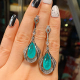 Silver Diamond Paraiba Tourmaline Water Drop Earrings Women
