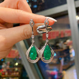 Silver Diamond Paraiba Tourmaline Water Drop Earrings Women