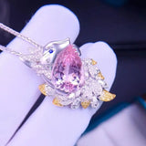 Silver Water Drop Pink Crystal Pendant Necklace