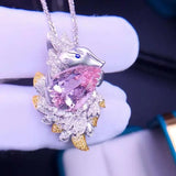 Silver Water Drop Pink Crystal Pendant Necklace