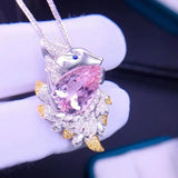 Silver Water Drop Pink Crystal Pendant Necklace