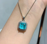Paraiba Tourmaline Stone Pendant Necklace Charms Silver Choker Chains Gift