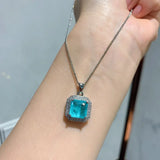Paraiba Tourmaline Stone Pendant Necklace Charms Silver Choker Chains Gift