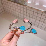 Water Drop Tourmaline Paraiba Silver Vintage Cuff Bracelet