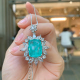 Retro Square Cut Paraiba Tourmaline Long Necklace