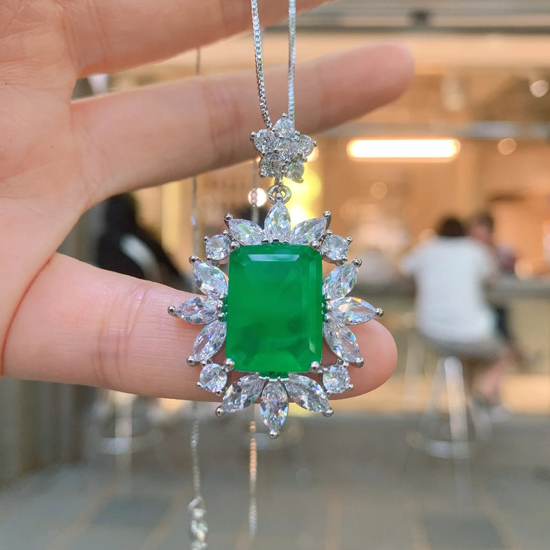 Retro Square Cut Paraiba Tourmaline Long Necklace