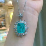 Retro Square Cut Paraiba Tourmaline Long Necklace