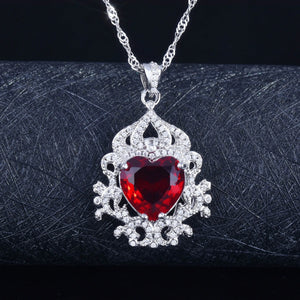 Vintage Heart Ruby Pendant Necklace Silver Banquet Party Choker