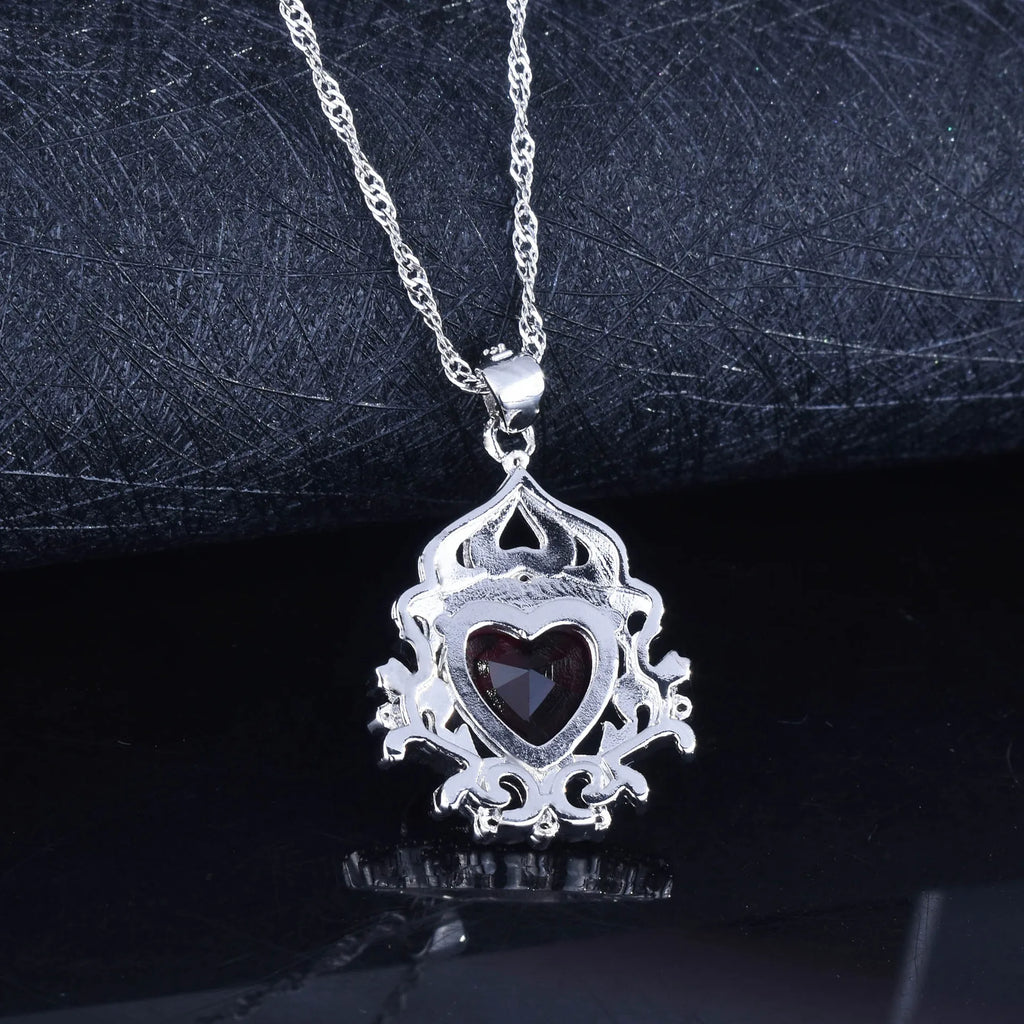 Vintage Heart Ruby Pendant Necklace Silver Banquet Party Choker