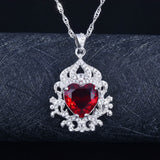 Vintage Heart Ruby Pendant Necklace Silver Banquet Party Choker