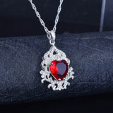 Vintage Heart Ruby Pendant Necklace Silver Banquet Party Choker