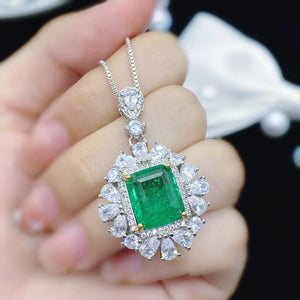 Vintage Natural Lab Emerald Necklace for Women Wedding Engagement