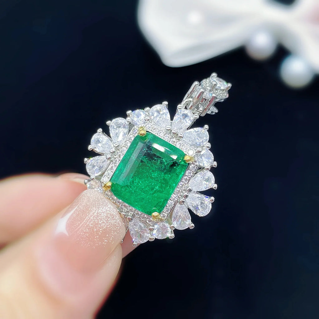 Vintage Natural Lab Emerald Necklace for Women Wedding Engagement