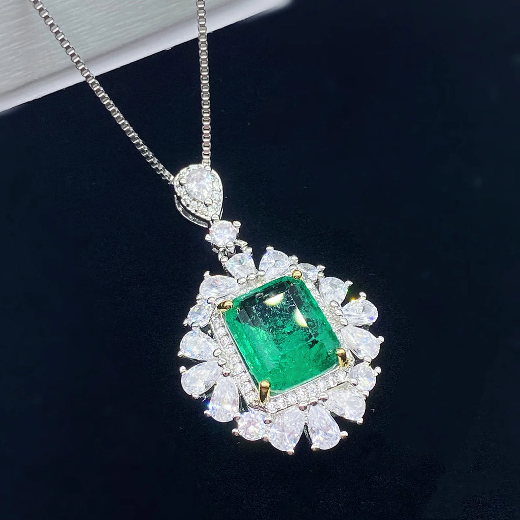 Vintage Natural Lab Emerald Necklace for Women Wedding Engagement