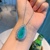 Vintage Silver Water Drop Paraiba Lab Emerald Pendant Necklace