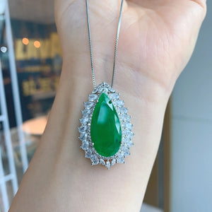 Vintage Silver Water Drop Paraiba Lab Emerald Pendant Necklace