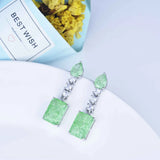 Vintage Tourmaline Stone Dangle Earrings Silver Geometric Square
