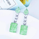 Vintage Tourmaline Stone Dangle Earrings Silver Geometric Square
