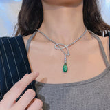 Green Zircon Water Drop Pendant Necklace
