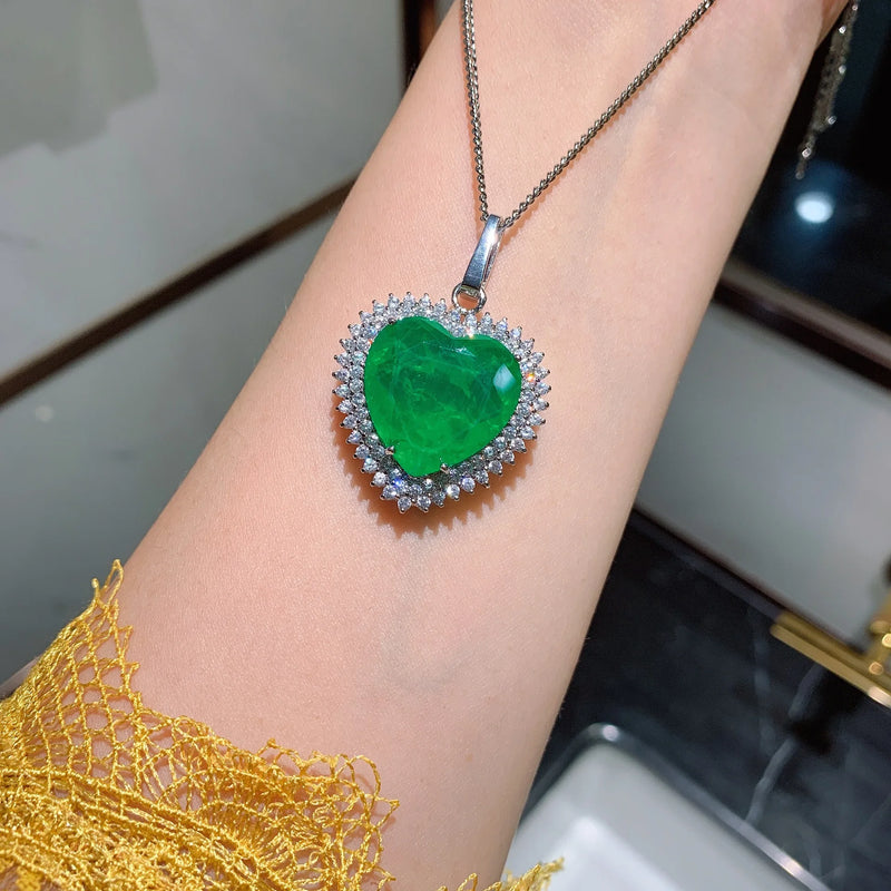 Silver Paraiba Tourmaline Heart Pendant Necklace Chokers Chain