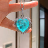 Silver Paraiba Tourmaline Heart Pendant Necklace Chokers Chain