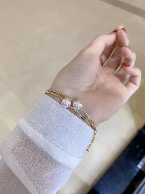 925 Silver 9-10mm Fresh Water Pearls Bracelet Women Birthday Gift