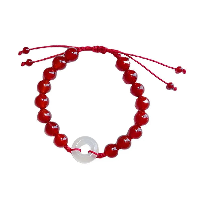Rabbit Year Red Agate Beaded Bracelet for Women
