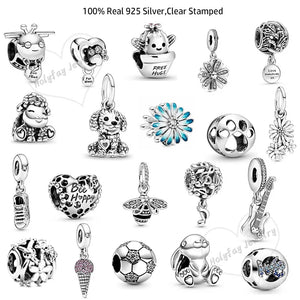 925 Sterling Silver Rabbit Beads Cactus Charm Bracelet Necklace Pendant Trinkets