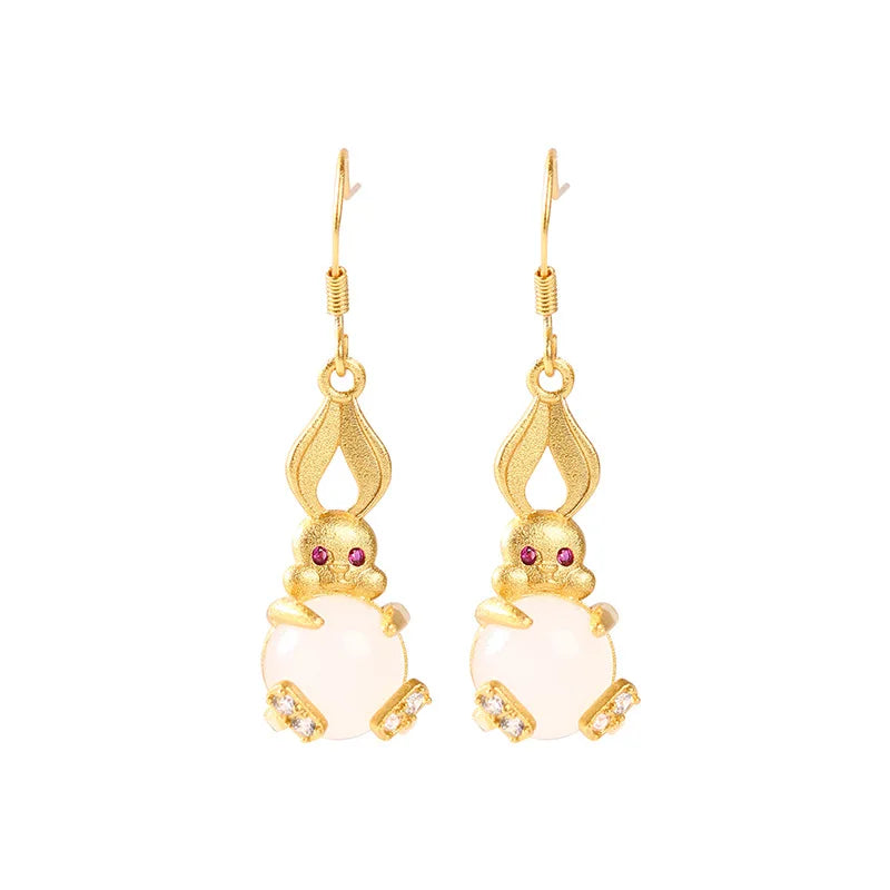 Rabbit Drop Earrings Natural Agate Stone Dangle