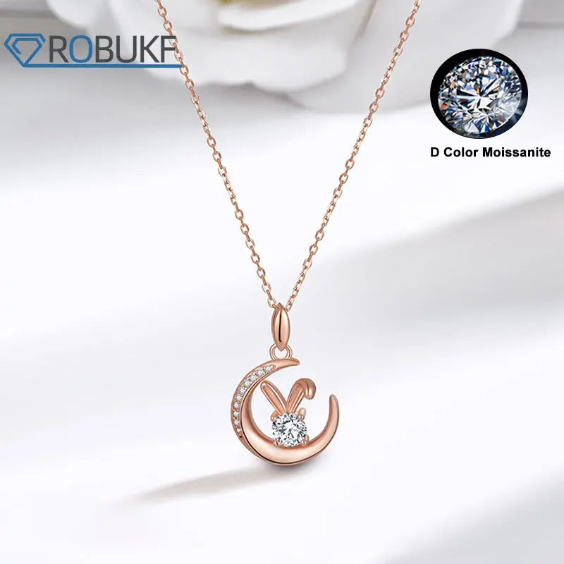0.5CT Moissanite Rabbit Pendant Necklace D VVS1 925 Sterling Silver