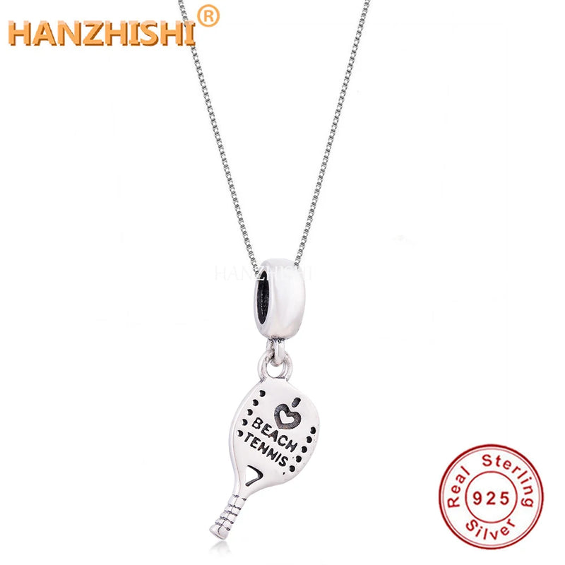 Racket Necklace 925 Sterling Silver Beach Tennis Pendant Box Necklace