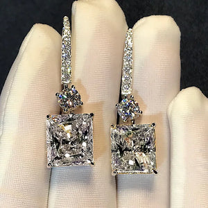 Radiant Cut 3ct Diamond cz Earrings 925 Sterling Silver Dangle Earrings