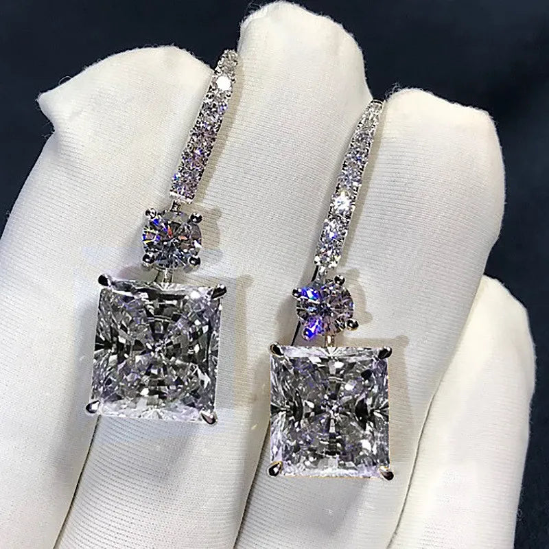 Radiant Cut 3ct Diamond cz Earrings 925 Sterling Silver Dangle Earrings
