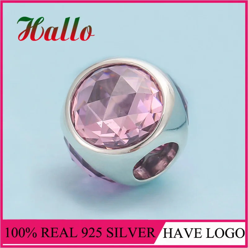 Radiant Droplet Pink CZ Nature Stone Bead Bracelet Plata 925 Argent 925