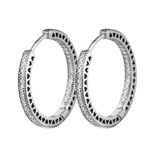 Clear CZ Radiant Hearts Hoop Earrings 925 Silver & Rose Golden Round Shape