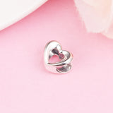 925 Silver Open Heart Charm Keychain & Flower Bracelet for Women