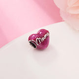 Love Mama Heart Charms 925 Sterling Silver for Bracelet DIY