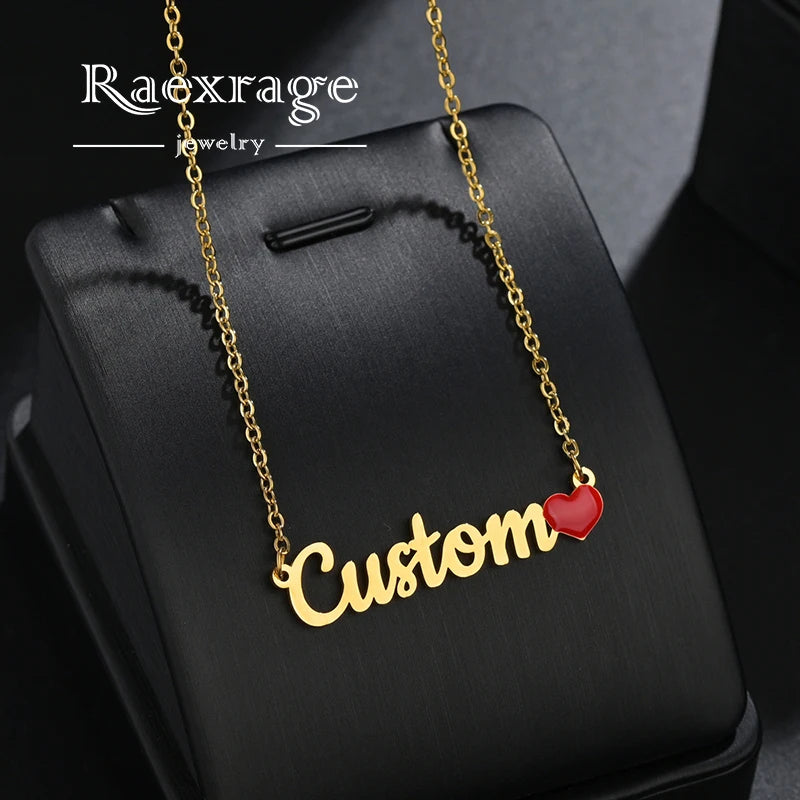 Raexrage Red Heart Name Necklace for Women Personalized Love Jewelry