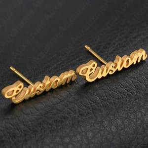 Raexrage Stainless Steel Name Earrings - Personalized Letters Stud Earrings