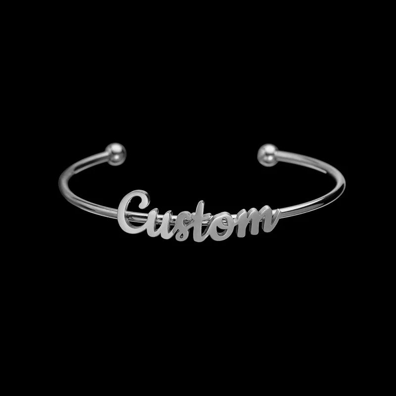 Raexrage Minimalism Name Bracelet Stainless Steel Beads Adjustable Bangle
