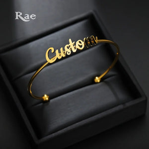 Raexrage Minimalism Name Bracelet Stainless Steel Beads Adjustable Bangle