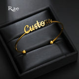 Raexrage Minimalism Name Bracelet Stainless Steel Beads Adjustable Bangle