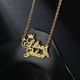 Personalized Couple Crown Name Necklaces with Butterfly Pendants