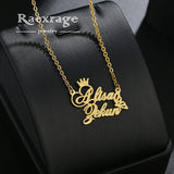 Personalized Couple Crown Name Necklaces with Butterfly Pendants