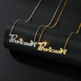 Personalized Couple Crown Name Necklaces with Butterfly Pendants